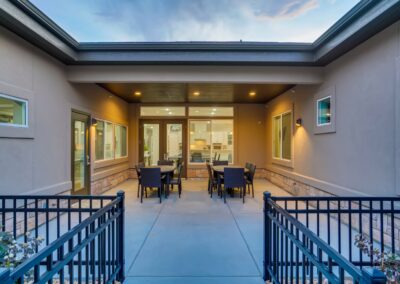 Memory care community patio in Lakewood, CO