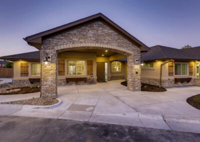 Front entrance of assisted living and memory care community in Thornton, CO