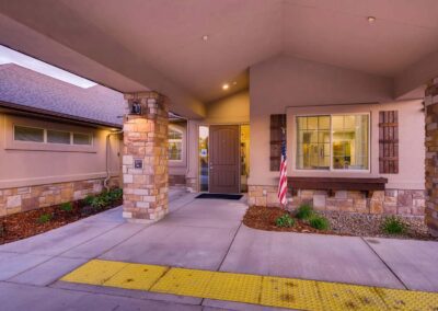 Front entrance of memory care community in Highlands Ranch, CO